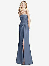 Alt View 2 Thumbnail - Larkspur Blue Strapless Pleated Faux Wrap Trumpet Gown with Front Slit