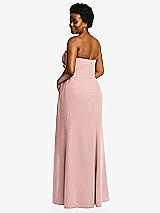 Rear View Thumbnail - Rose - PANTONE Rose Quartz Strapless Pleated Faux Wrap Trumpet Gown with Front Slit