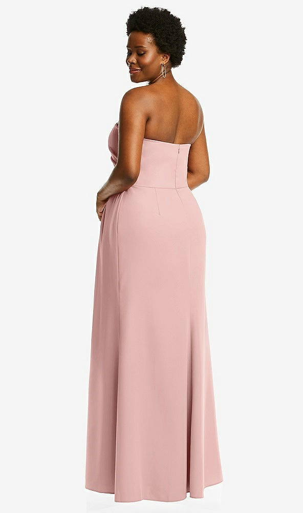 Back View - Rose - PANTONE Rose Quartz Strapless Pleated Faux Wrap Trumpet Gown with Front Slit