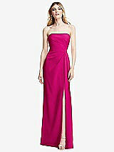 Alt View 1 Thumbnail - Think Pink Strapless Pleated Faux Wrap Trumpet Gown with Front Slit