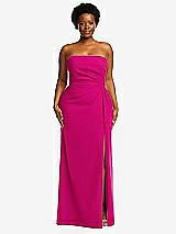 Front View Thumbnail - Think Pink Strapless Pleated Faux Wrap Trumpet Gown with Front Slit