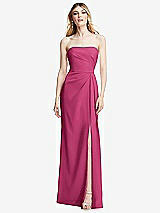 Alt View 1 Thumbnail - Tea Rose Strapless Pleated Faux Wrap Trumpet Gown with Front Slit