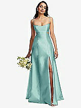 Alt View 1 Thumbnail - Coastal Open Neckline Cutout Satin Twill A-Line Gown with Pockets