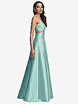 Side View Thumbnail - Coastal Open Neckline Cutout Satin Twill A-Line Gown with Pockets