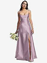 Alt View 1 Thumbnail - Suede Rose Open Neckline Cutout Satin Twill A-Line Gown with Pockets