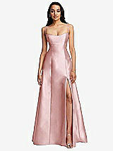 Front View Thumbnail - Ballet Pink Open Neckline Cutout Satin Twill A-Line Gown with Pockets