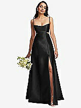 Alt View 1 Thumbnail - Black Open Neckline Cutout Satin Twill A-Line Gown with Pockets