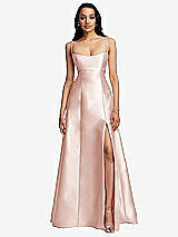 Front View Thumbnail - Blush Open Neckline Cutout Satin Twill A-Line Gown with Pockets