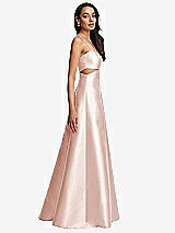 Side View Thumbnail - Blush Open Neckline Cutout Satin Twill A-Line Gown with Pockets