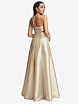 Rear View Thumbnail - Champagne Open Neckline Cutout Satin Twill A-Line Gown with Pockets