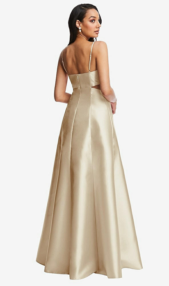 Back View - Champagne Open Neckline Cutout Satin Twill A-Line Gown with Pockets