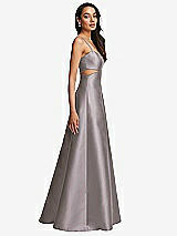 Side View Thumbnail - Cashmere Gray Open Neckline Cutout Satin Twill A-Line Gown with Pockets