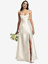 Alt View 1 Thumbnail - Ivory Open Neckline Cutout Satin Twill A-Line Gown with Pockets