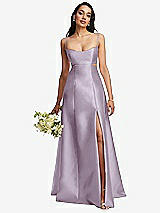 Alt View 1 Thumbnail - Lilac Haze Open Neckline Cutout Satin Twill A-Line Gown with Pockets