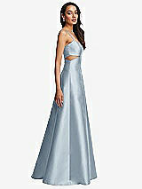 Side View Thumbnail - Mist Open Neckline Cutout Satin Twill A-Line Gown with Pockets