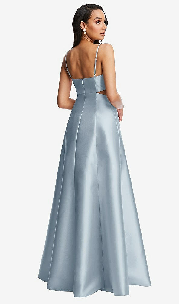 Back View - Mist Open Neckline Cutout Satin Twill A-Line Gown with Pockets