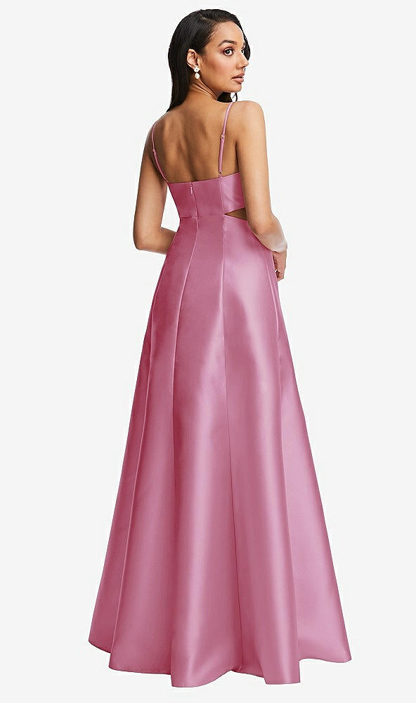 Back View - Powder Pink Open Neckline Cutout Satin Twill A-Line Gown with Pockets