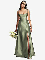 Alt View 1 Thumbnail - Sage Open Neckline Cutout Satin Twill A-Line Gown with Pockets