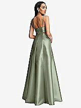 Rear View Thumbnail - Sage Open Neckline Cutout Satin Twill A-Line Gown with Pockets