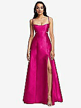 Front View Thumbnail - Think Pink Open Neckline Cutout Satin Twill A-Line Gown with Pockets