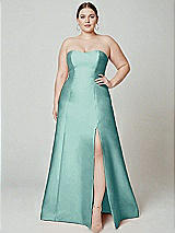 Alt View 2 Thumbnail - Coastal Strapless A-line Satin Gown with Modern Bow Detail