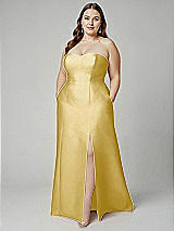 Alt View 1 Thumbnail - Maize Strapless A-line Satin Gown with Modern Bow Detail