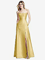 Rear View Thumbnail - Maize Strapless A-line Satin Gown with Modern Bow Detail