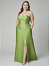 Alt View 1 Thumbnail - Mojito Strapless A-line Satin Gown with Modern Bow Detail