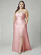 Alt View 1 Thumbnail - Ballet Pink Strapless A-line Satin Gown with Modern Bow Detail