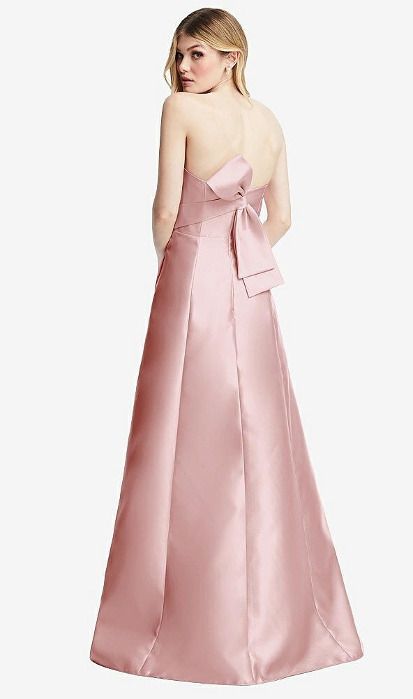 Front View - Ballet Pink Strapless A-line Satin Gown with Modern Bow Detail