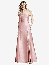 Rear View Thumbnail - Ballet Pink Strapless A-line Satin Gown with Modern Bow Detail