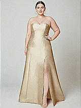 Alt View 2 Thumbnail - Champagne Strapless A-line Satin Gown with Modern Bow Detail