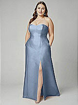 Alt View 1 Thumbnail - Cloudy Strapless A-line Satin Gown with Modern Bow Detail