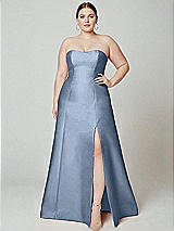 Alt View 2 Thumbnail - Cloudy Strapless A-line Satin Gown with Modern Bow Detail