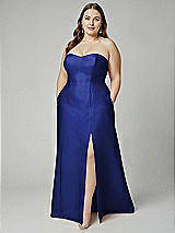 Alt View 1 Thumbnail - Cobalt Blue Strapless A-line Satin Gown with Modern Bow Detail