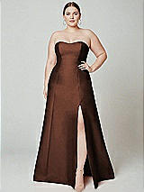 Alt View 2 Thumbnail - Cognac Strapless A-line Satin Gown with Modern Bow Detail