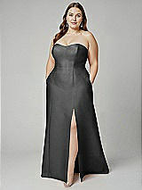 Alt View 1 Thumbnail - Gunmetal Strapless A-line Satin Gown with Modern Bow Detail