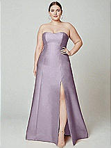 Alt View 2 Thumbnail - Lilac Haze Strapless A-line Satin Gown with Modern Bow Detail