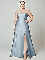 Alt View 2 Thumbnail - Mist Strapless A-line Satin Gown with Modern Bow Detail