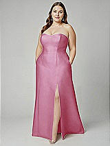 Alt View 1 Thumbnail - Powder Pink Strapless A-line Satin Gown with Modern Bow Detail