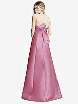 Front View Thumbnail - Powder Pink Strapless A-line Satin Gown with Modern Bow Detail