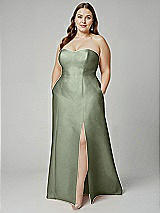 Alt View 1 Thumbnail - Sage Strapless A-line Satin Gown with Modern Bow Detail