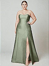 Alt View 2 Thumbnail - Sage Strapless A-line Satin Gown with Modern Bow Detail