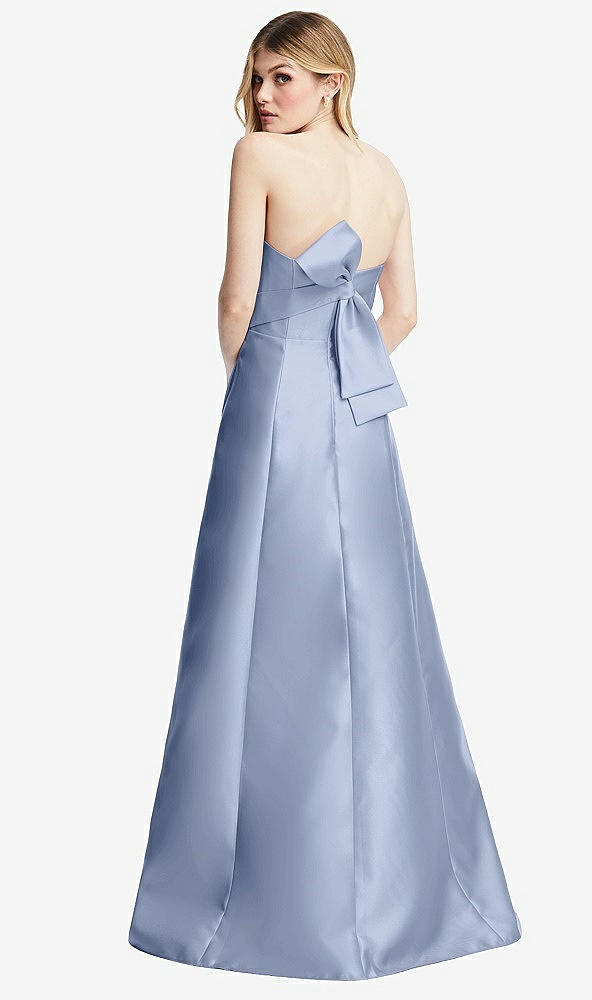 Front View - Sky Blue Strapless A-line Satin Gown with Modern Bow Detail