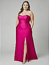 Alt View 1 Thumbnail - Think Pink Strapless A-line Satin Gown with Modern Bow Detail