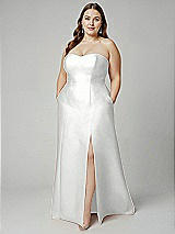 Alt View 1 Thumbnail - White Strapless A-line Satin Gown with Modern Bow Detail