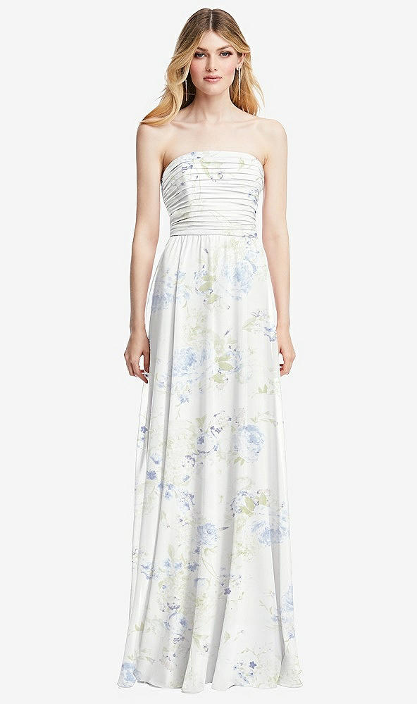 Front View - Bleu Garden Shirred Bodice Strapless Chiffon Maxi Dress with Optional Straps