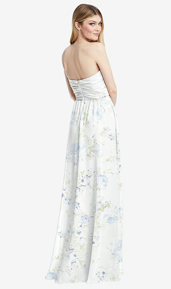 Back View - Bleu Garden Shirred Bodice Strapless Chiffon Maxi Dress with Optional Straps