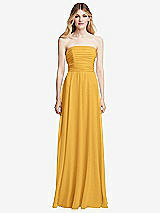 Front View Thumbnail - NYC Yellow Shirred Bodice Strapless Chiffon Maxi Dress with Optional Straps