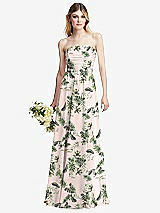 Alt View 1 Thumbnail - Palm Beach Print Shirred Bodice Strapless Chiffon Maxi Dress with Optional Straps